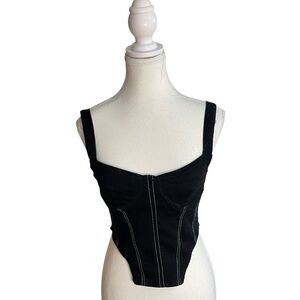 Zara Denim Corset Bodysuit Top Black